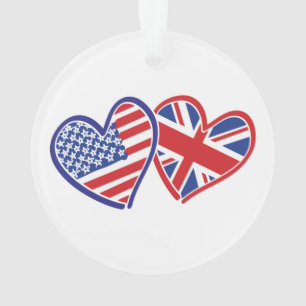 USA and UK Flag Hearts Ornament