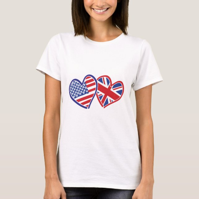 USA and UK Flag Hearts T-Shirt (Front)