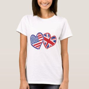 USA and UK Flag Hearts T-Shirt