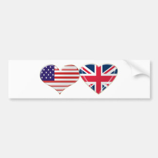 USA and UK Heart Flag Design Bumper Sticker