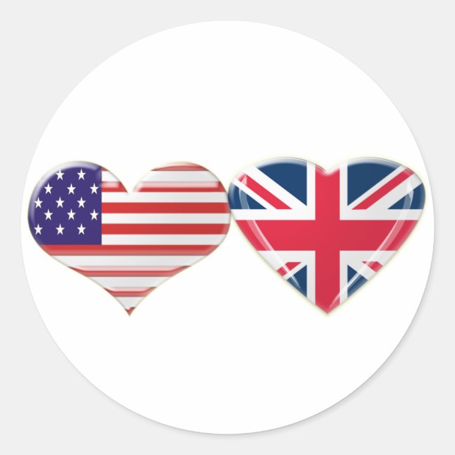 USA and UK Heart Flag Design Classic Round Sticker (Front)