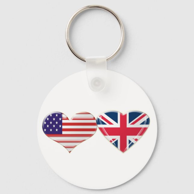 USA and UK Heart Flag Design Keychain (Front)