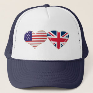 USA and UK Heart Flag Design Trucker Hat