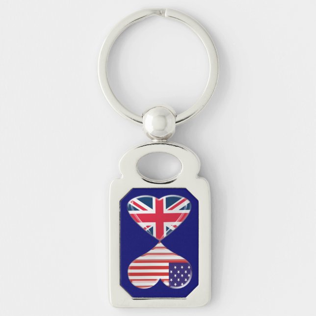 USA and UK Heart Flags Twisted Metal Key Chain (Front)