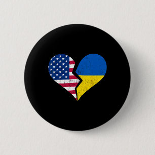 Usa And Ukraine Flags – Broken Heart Symbol Vintag 2 Inch Round Button