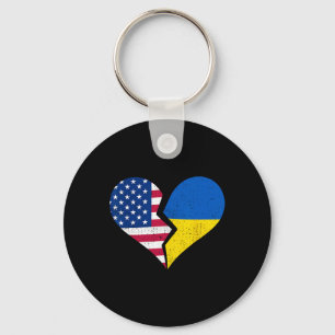 Usa And Ukraine Flags – Broken Heart Symbol Vintag Keychain