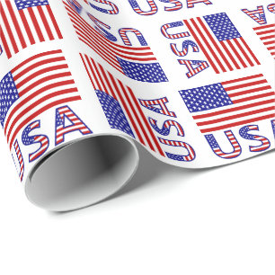 USA and United States of America Flag Gift Wrapping Paper