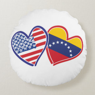 USA and Venezuela Flag Hearts Round Pillow