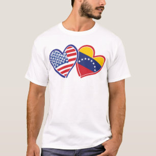 USA and Venezuela Flag Hearts T-Shirt