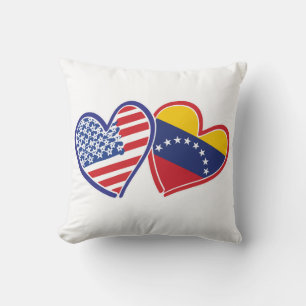 USA and Venezuela Flag Hearts Throw Pillow