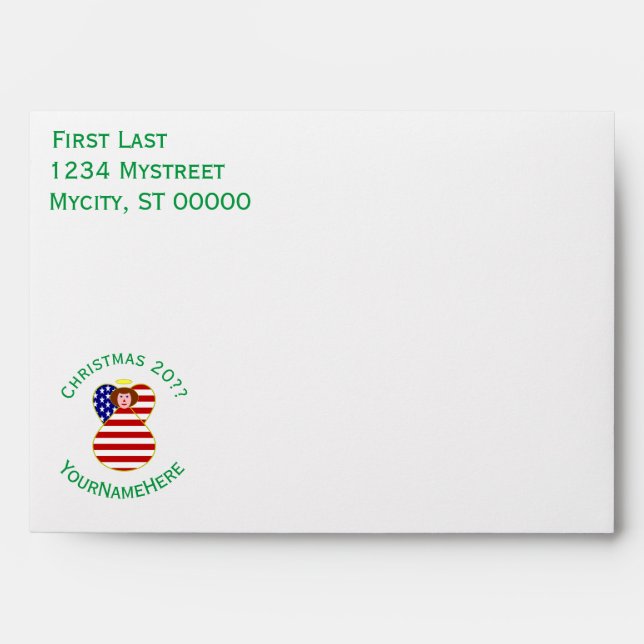 USA Angel Christmas Flag Personalized  Envelope (Front)