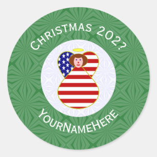 USA Angel Red Hair Christmas Flag Personalized Classic Round Sticker