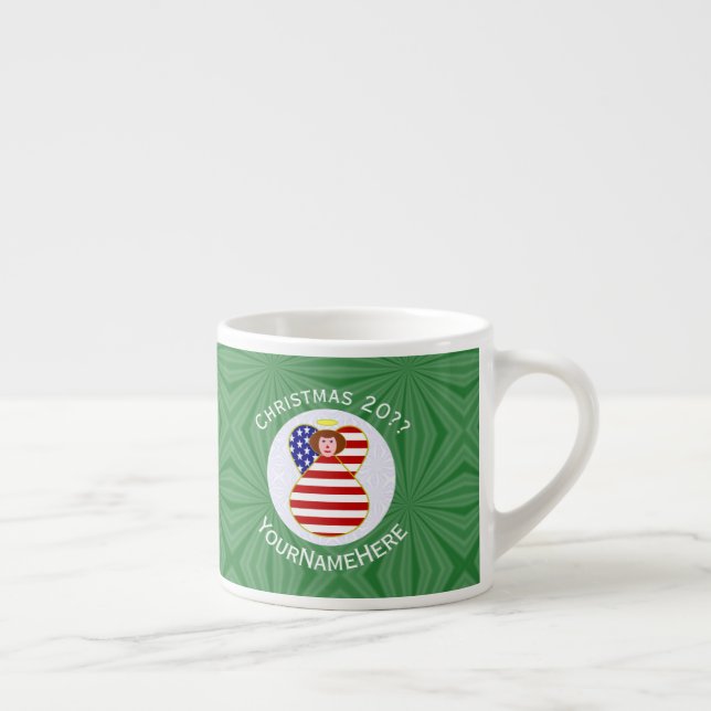 USA Angel Red Hair Christmas Flag Personalized  Espresso Cup (Right)
