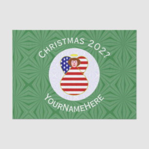 USA Angel Red Hair Christmas Flag Personalized  Tissue Paper