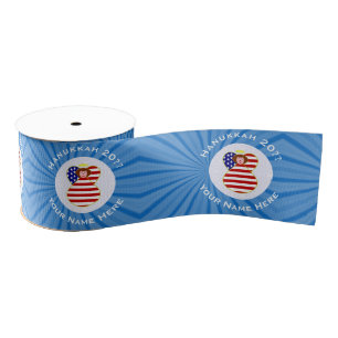 USA Angel Red Hair Hanukkah Flag Personalized  Grosgrain Ribbon