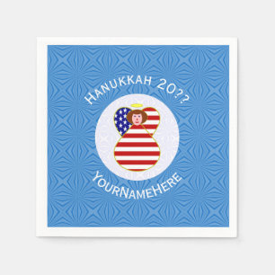 USA Angel Red Hair Hanukkah Flag Personalized Napkin