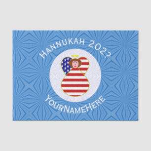 USA Angel Red Hair Hanukkah Flag Personalized Tissue Paper