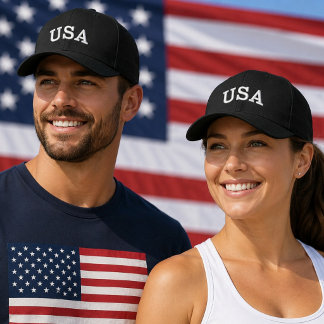 USA Arched Varsity Lettering White Text Embroidered Hat
