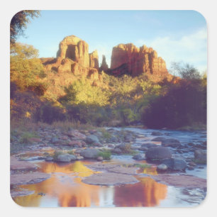 USA, Arizona, Sedona. Cathedral Rock reflecting Square Sticker