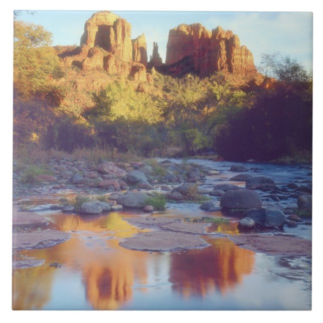 USA, Arizona, Sedona. Cathedral Rock reflecting Tile (Front)