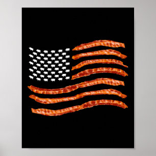 Usa Bacon Flag Cute Us Dried Pigs Funny 4th Of Jul Poster