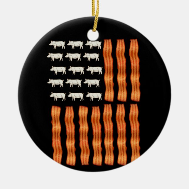 USA Bacon Flag Pig Vintage Ceramic Ornament (Front)
