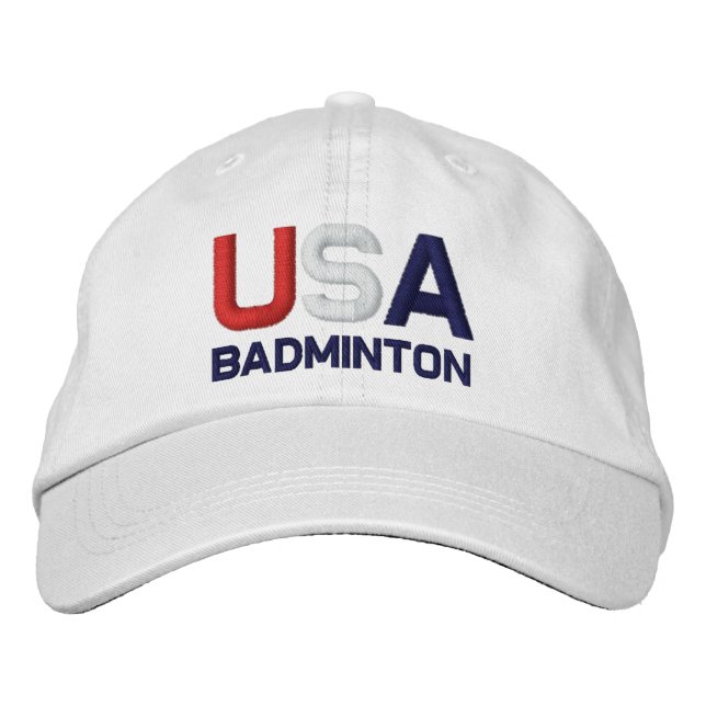 USA Badminton Olympics Embroidered White Hat (Front)