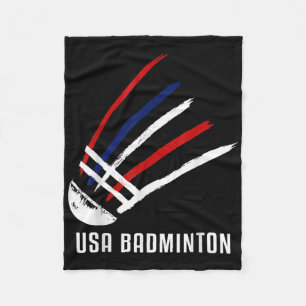 Usa Badminton Shuttle Red White Blue Fleece Blanket