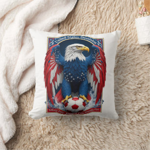 USA Bald Eagle Emblem American Flag Soccer Gift Throw Pillow
