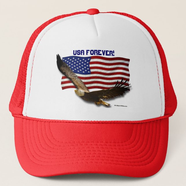 USA Bald Eagle & US Flag USA FOREVER Hat (Front)