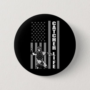 USA Baseball Player American Flag Softball Catcher 2 Inch Round Button