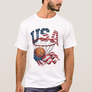 USA Basketball Shirt, Patriotic American Flag Hoop T-Shirt