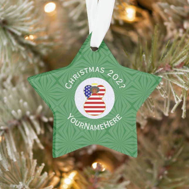 USA Black Angel Christmas Flag Personalized  Ornament (Tree)
