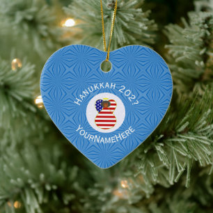 USA Black Angel Hanukkah Flag Personalized Ceramic Ornament