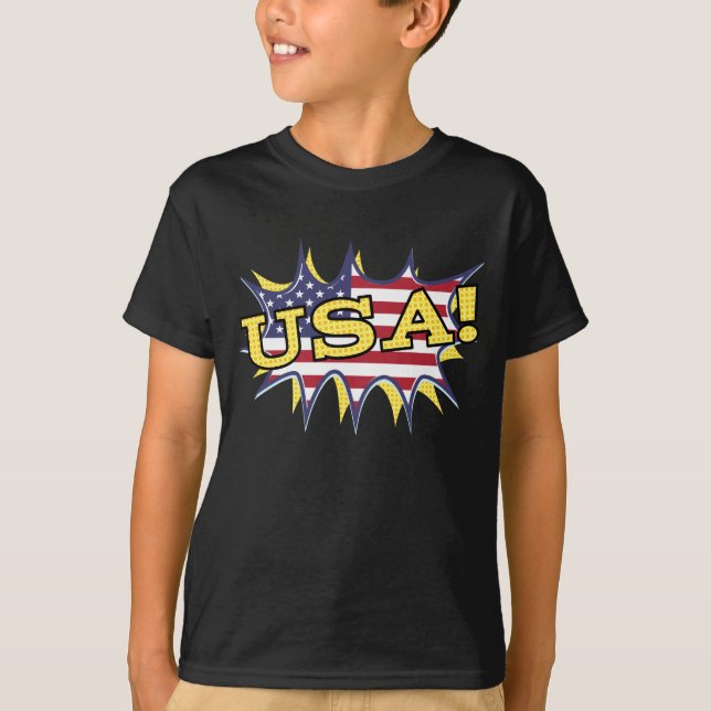USA Boom Pop Pow flag star burst T-Shirt (Front)