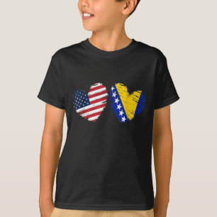 USA Bosnia and Herzegovina Flag Heart Bosnian Amer T-Shirt