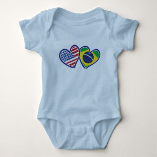 USA Brazil Love Hearts Baby Bodysuit