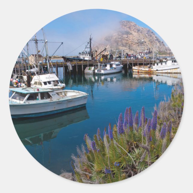 USA, California. Docked Boats At Morro Bay Classic Round Sticker (Front)
