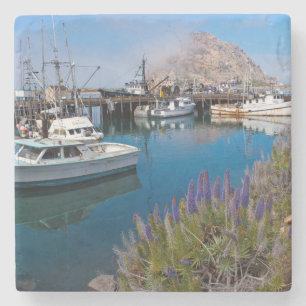 USA, California. Docked Boats At Morro Bay Stone Coaster