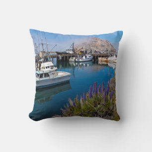 USA, California. Docked Boats At Morro Bay Throw Pillow