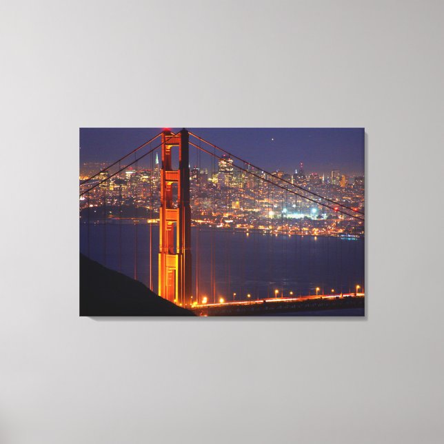 USA, California. Golden Gate Bridge At Night Canvas Print (Front)