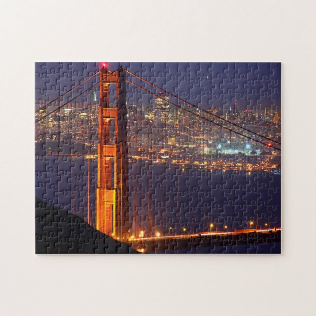 USA, California. Golden Gate Bridge At Night Jigsaw Puzzle (Horizontal)