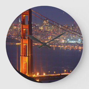 USA, California. Golden Gate Bridge At Night Large Clock