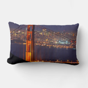 USA, California. Golden Gate Bridge At Night Lumbar Pillow