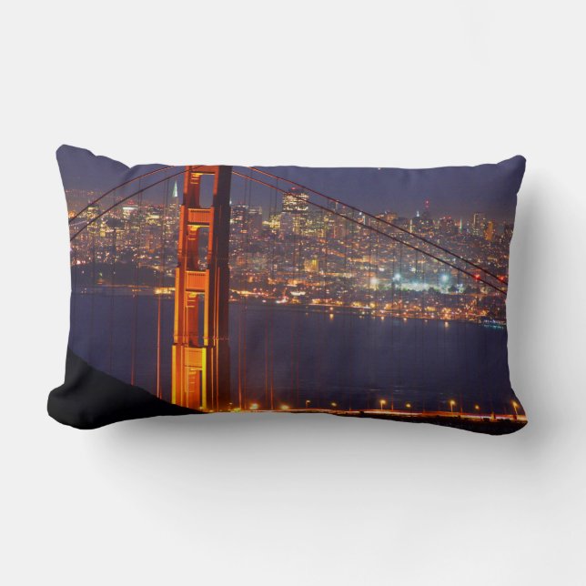 USA, California. Golden Gate Bridge At Night Lumbar Pillow (Front)