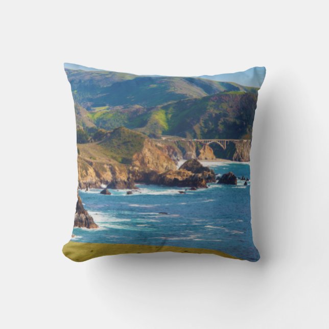 USA, California. Panorama Of Big Sur With Bixby Throw Pillow (Front)