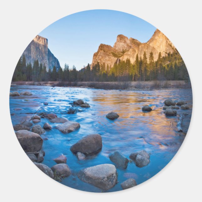 USA, California. Rocky Reflections In Merced Classic Round Sticker (Front)
