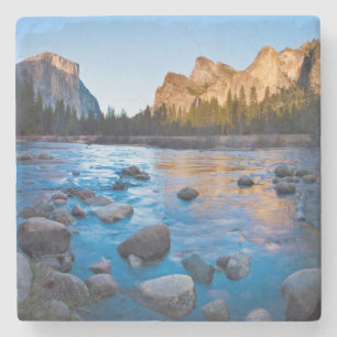 USA, California. Rocky Reflections In Merced Stone Coaster