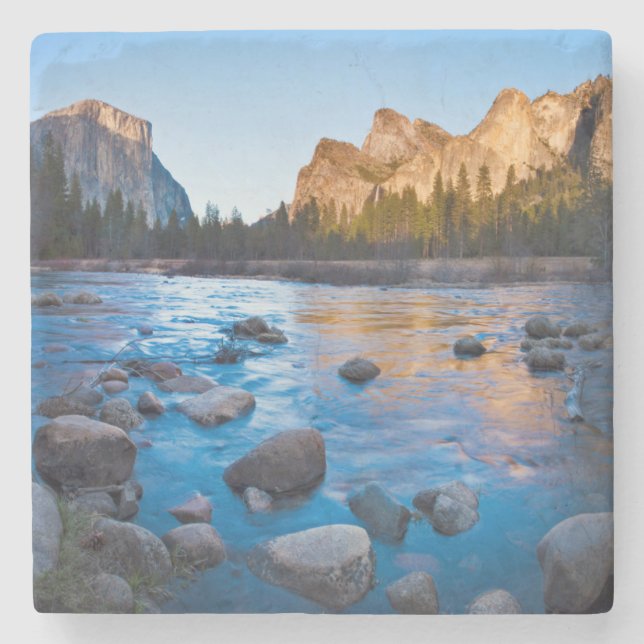 USA, California. Rocky Reflections In Merced Stone Coaster (Front)