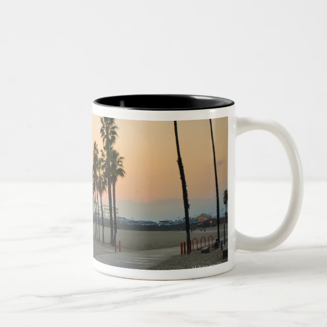 USA, California, Santa Monica Pier at sunset Two-Tone Coffee Mug (Right)